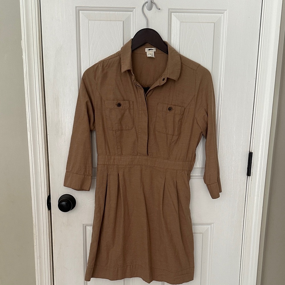 J. Crew Brown Notched Collar 3/4 Sleeve Dress